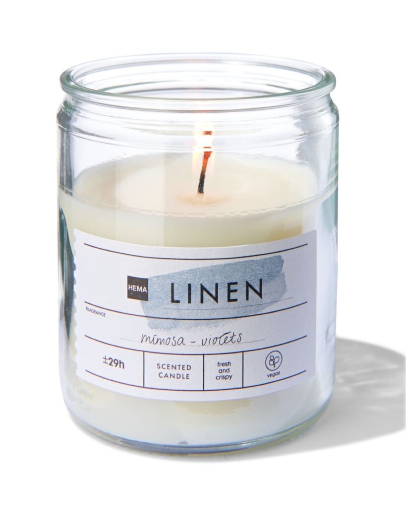 geurkaars in glas Ø6.5 linen van HEMA